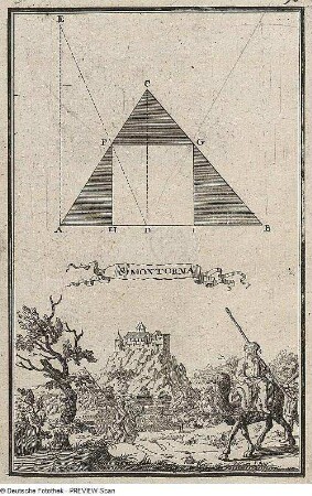 Konstruktion eines Vierecks in einem gegebenen Dreieck, Ansicht der ungarischen Stadt und Festung Simontornya
