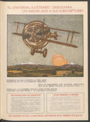 "El Universal Ilustrado" obsequiara un aeroplano a sus subscriptores - [Dibujo]