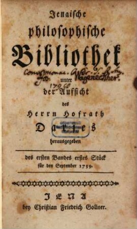 Jenaische philosophische Bibliothek. 1,1/2. 1759