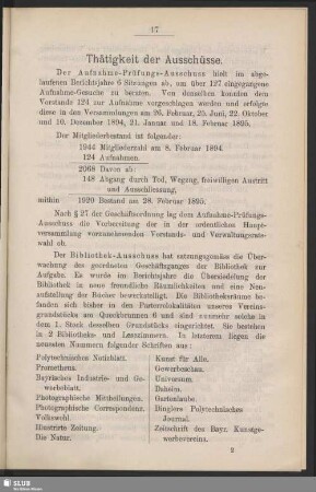 Thätigkeit der Ausschüsse