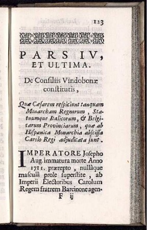 Pars IV, et Ultima. De Consiliis Vondobonae constitutis, ...