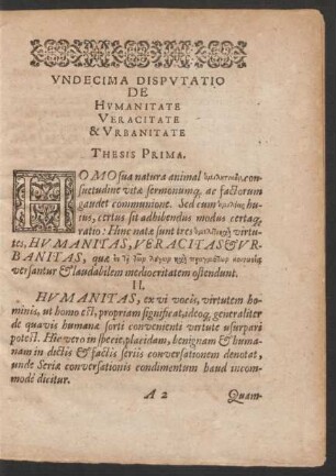 Undecima Disputatio De Humanitate Veracitate & Urbanitate