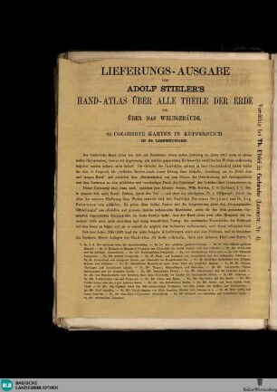 Karlsruher Tagblatt, Lieferungsausgabe von Adolf Stieler's Handatlas über alle Theile der Erde
