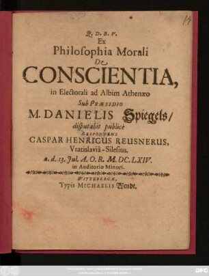 Ex Philosophia Morali De Conscientia