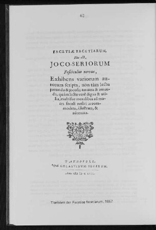 Titelblatt der Facatiae facetiarum, 1657