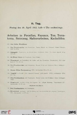 Arbeiten in Porzellan, Fayence, Ton, Terrakotta, Steinzeug, Hafnerarbeiten, Kachelöfen (Nr. 124-186)