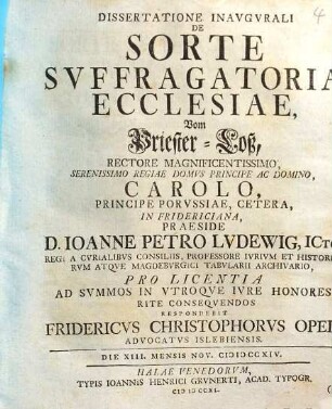 De sorte suffragatoria ecclesiae, Vom Priester-Loß