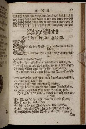 Klage Hiobs Aus dem dritten Capitel.