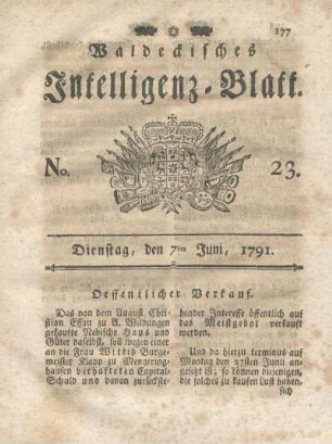 No. 23, Dienstag, den 7ten Juni, 1791