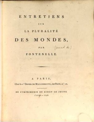 Entretiens sur la pluralité des mondes