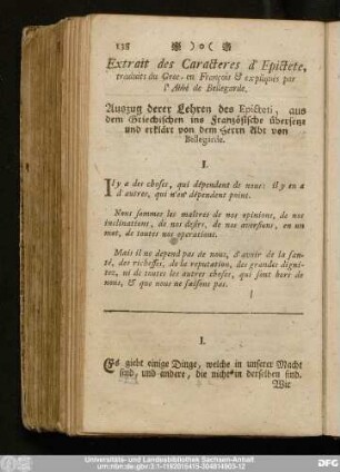 Extrait des Caracteres d'Epictete, traduits du Grec-en François & expliqués par l'Abbé de Bellegarde.