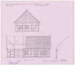 Fachwerkhaus, Golzow: Ansicht, Seitenansicht 1:100
