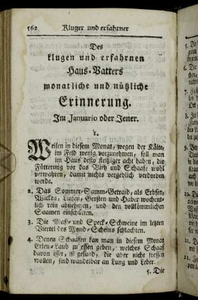 Des klugen und erfahrnen Haus-Vatters monatliche und nützliche Erinnerung.