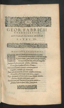 Georg. Fabricii Chemnicensis Annalium Urbis Misnae Libri III.