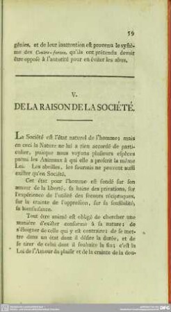 V. De La Raison De La Société
