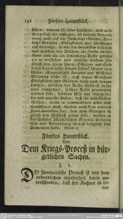 Fünftes Hauptstück. Von Dem Kriegs-Proceß in bürgerlichen Sachen