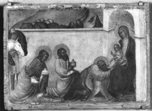 Anbetung der König : Paolo di Giovanni Fei (1369-1411 nachweisbar). Anbetung der König (Teil einer Predella). Pappelholz, 23,5 x 32,5 cm. Altenburg, Lindenau-Museum