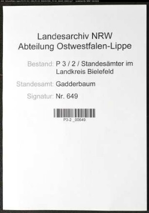Sterberegister Standesamt Gadderbaum