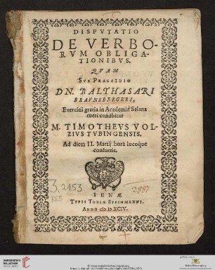 Dispvtatio De Verbo-rvm Obliga-tionibvs.