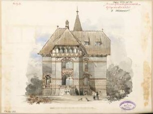 Villa für eine Familie, Berlin-Grunewald Monatskonkurrenz März 1890: Aufriss Seitenansicht; Maßstabsleiste