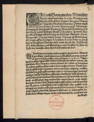 Carl von Gotts ganden Römischer Keyser/ alzyt merer des Reychs/ Künig in teütschland ...