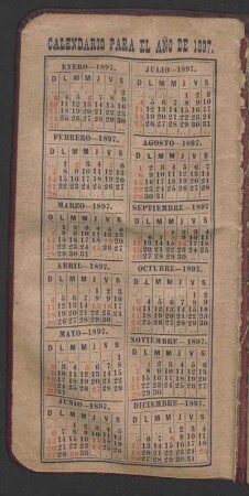 Calendario Para El Año De 1897