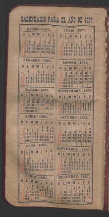 Calendario Para El Año De 1897