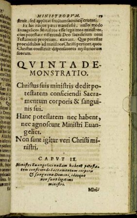 Quinta Demonstratio. Christus suis ministris dedit potestatem conficiendi Sacramentum corporis & sanguinis sui.