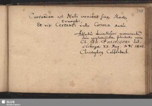 Stammbucheintrag von Christoph Kaldenbach. Tübingen, 20. Mai 1667