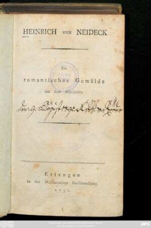 Heinrich Von Neideck : Ein romantisches Gemälde aus dem Mittelalter