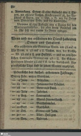 Uebersicht der kathol. gebotenen Fasttage