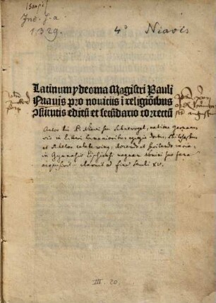 Latinum idioma pro religiosis : mit Widmungsbrief des Autors an Heinrich von Schleinitz