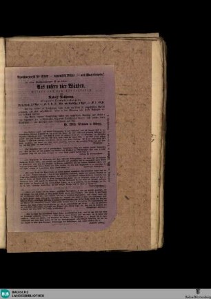 Karlsruher Tagblatt, In allen Buchhandlungen ist zu haben: Aus unsern vier Wänden