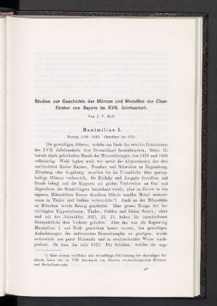 Studien zur Geschichte der Münzen und Medaillen der Churfürsten von Bayern im XVII. Jahrhundert