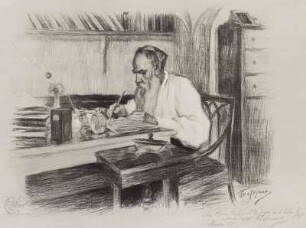 Leo Tolstoi am Schreibtisch