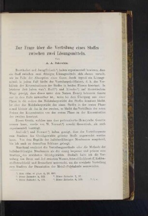 Zur Frage über die Verteilung eines Stoffes zwischen zwei Lösungsmitteln
