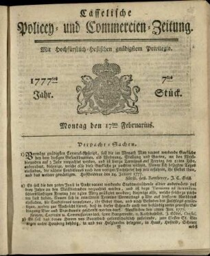 7tes Stueck, Montag den 17ten Februarius 1777