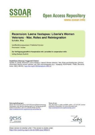Rezension: Leena Vastapuu: Liberia's Women Veterans - War, Roles and Reintegration