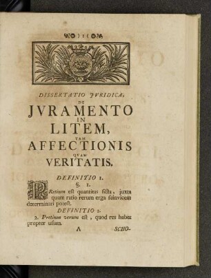 Dissertatio jvridica, de jvramento in litem, ...