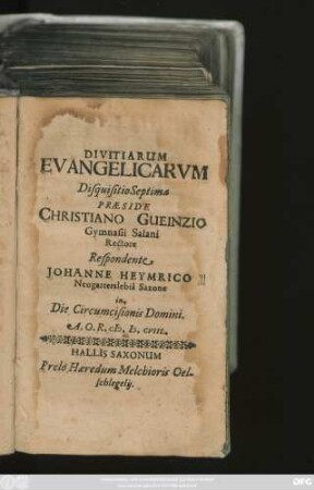 Divitiarum Evangelicarum Disquisitio Septima