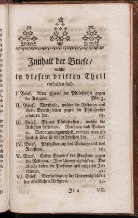 Innhalt der Briefe/ welche in diesem dritten Theil enthalten sind.