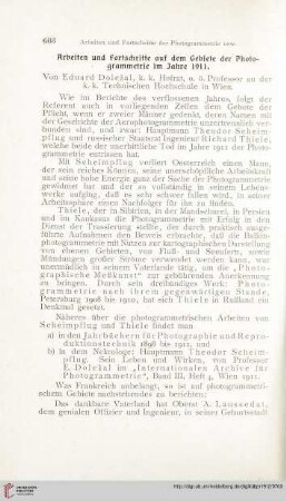 Arbeiten und Fortschritte auf dem Gebiete der Photogrammetrie im Jahre 1911