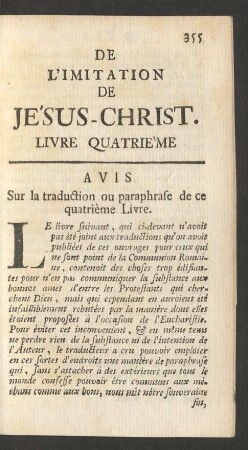 De L'Imitation De Jésus-Christ. Livre Quatrième
