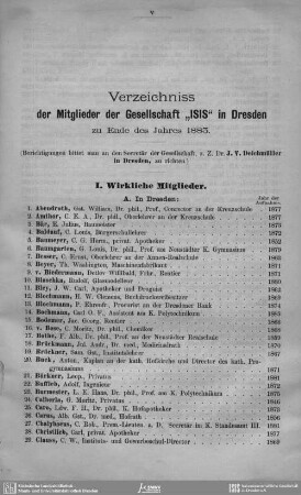 Verzeichnis der Mitglieder des Gesellschaft "ISIS" in Dresden zu Ende des Jahres 1883