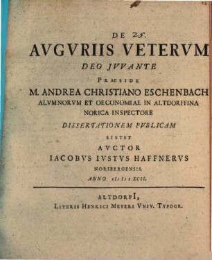 De Avgvriis Vetervm : Deo Ivvante
