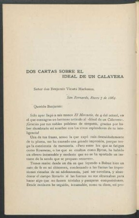 Dos cartas sobre el Ideal de un Calavera