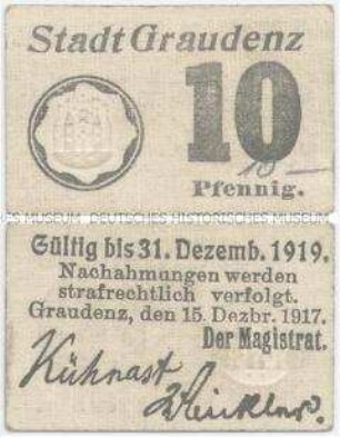 Notgeldschein der Stadt Graudenz 10 Pfennig