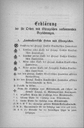 Erklärung der für Orden und Ehrenzeichen gebrauchten Bezeichnungen