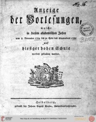 Wintersemester 1784/1785