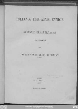 Julianos der Abtrünnige : syrische Erzählungen